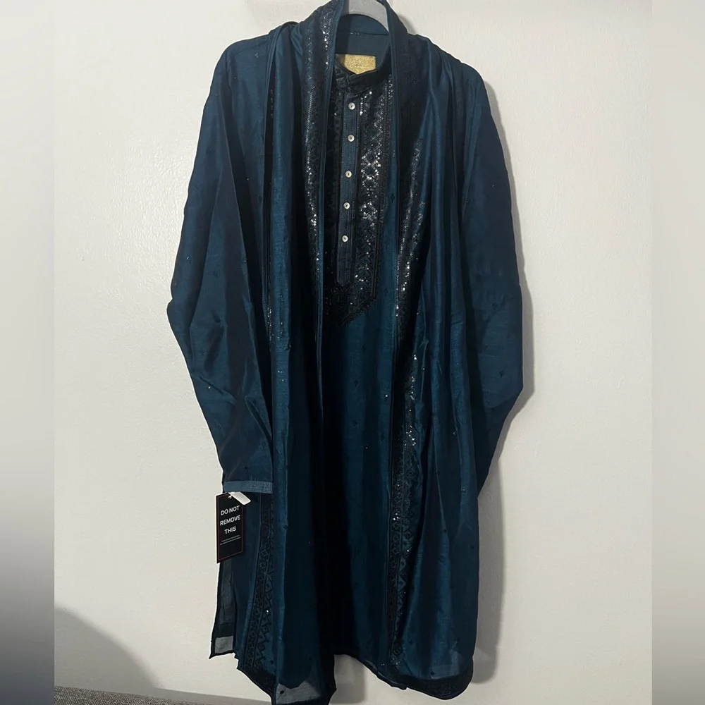 Men's Blue Kurta - Picture 4 of 16